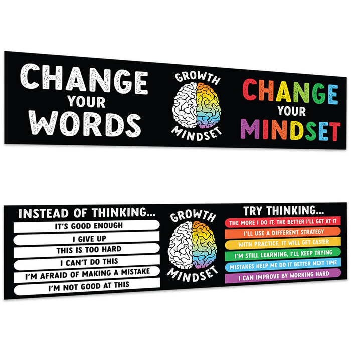 Set of 2 Classic Rainbow Classroom Banner Poster Sign for Teachers, Door Wall Decor-Set of 2-Andaz Press-The Power of Yet Growth Mindset Posters-