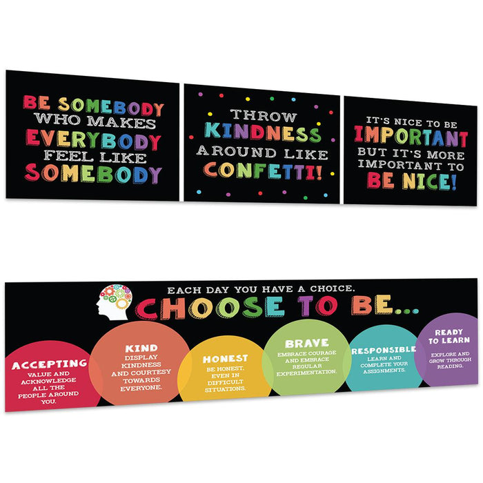 Set of 2 Classic Rainbow Classroom Banner Poster Sign for Teachers, Door Wall Decor-Set of 2-Andaz Press-Kindness Posters-