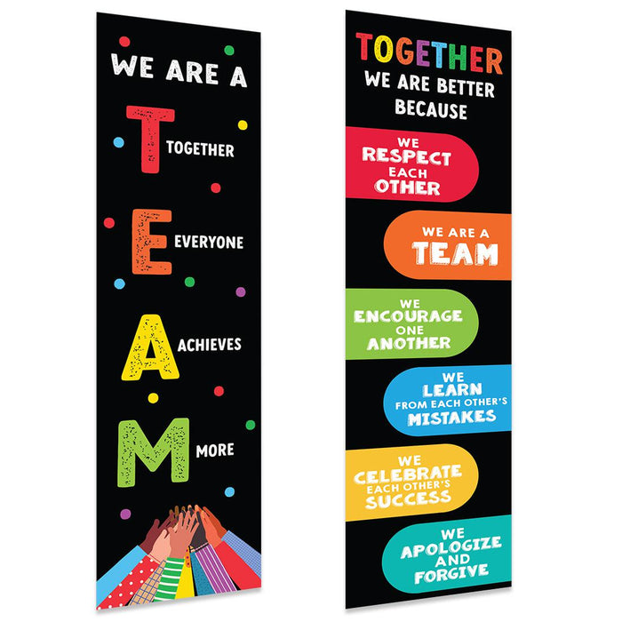 Set of 2 Classic Rainbow Classroom Banner Poster Sign for Teachers, Door Wall Decor-Set of 2-Andaz Press-Teamwork Posters-