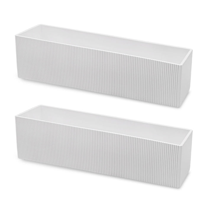 Set of 2 Long Ribbed Rectangle Vases-Set of 2-Koyal Wholesale-White-