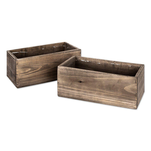Set of 2 Shabby Square Rectangle Wood Vase-Sold By Case-Koyal Wholesale-10" x 5" x 4"-