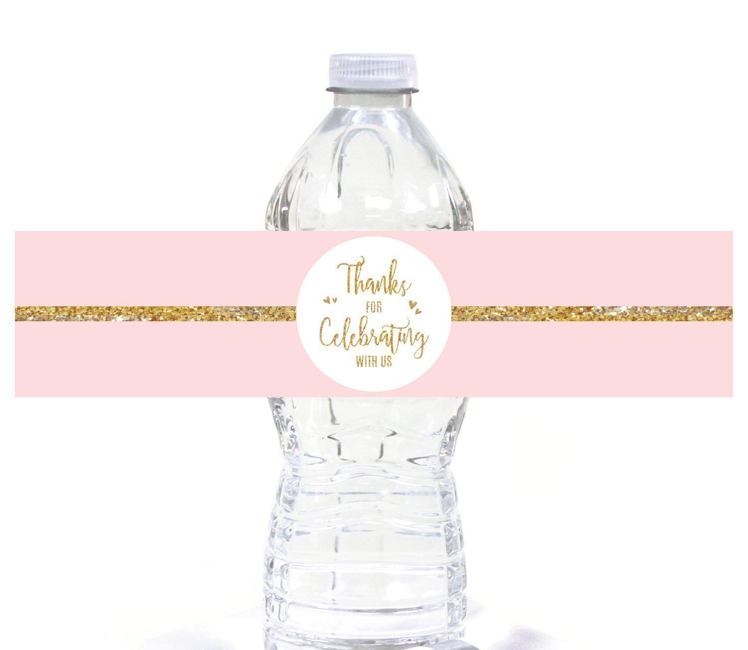 Set of 20 Blush Pink Gold Glitter Print Wedding Water Bottle Label Stickers-Set of 20-Andaz Press-