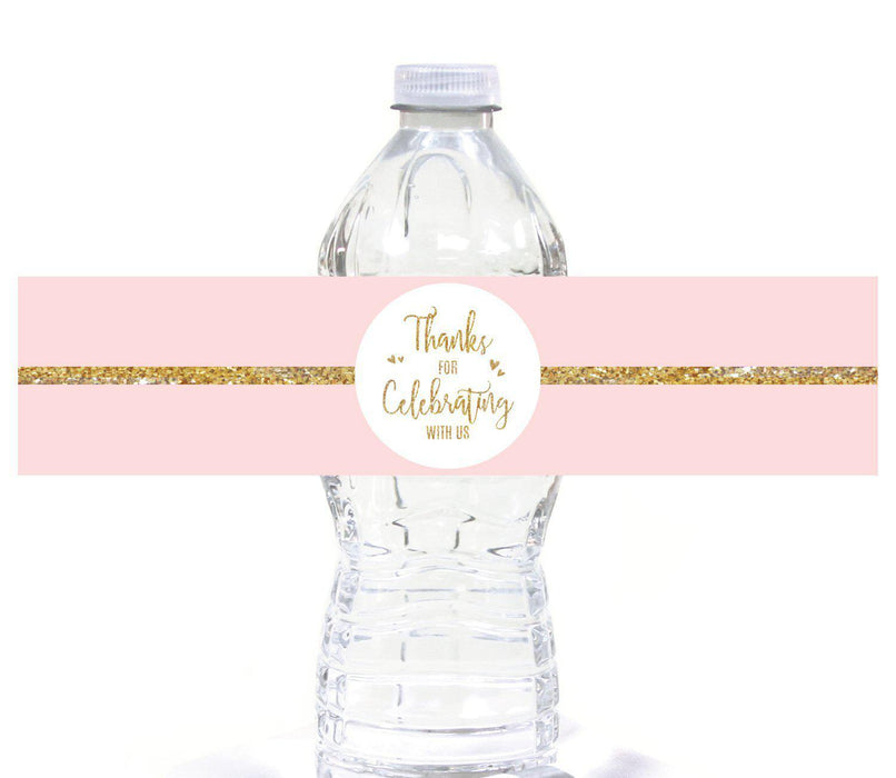 Set of 20 Blush Pink Gold Glitter Print Wedding Water Bottle Label Stickers-Set of 20-Andaz Press-