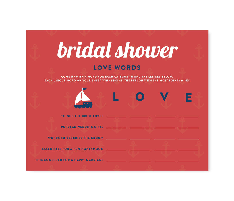 Set of 20 Nautical Ocean Adventure Wedding Bridal Shower Game Cards-Set of 20-Andaz Press-Wedding Love Words-