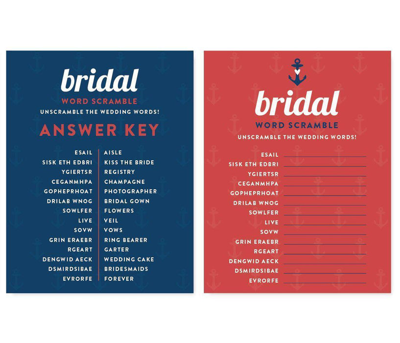 Set of 20 Nautical Ocean Adventure Wedding Bridal Shower Game Cards-Set of 20-Andaz Press-Word Scramble-