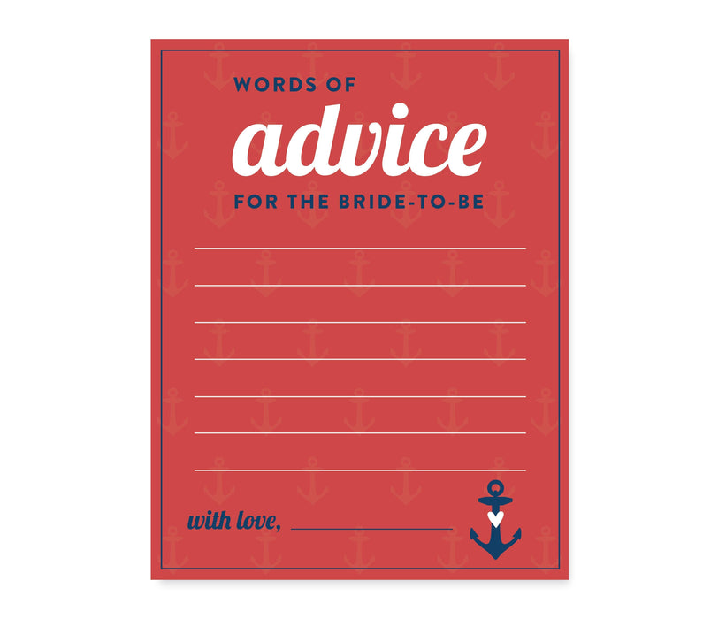 Set of 20 Nautical Ocean Adventure Wedding Bridal Shower Game Cards-Set of 20-Andaz Press-Words of Wisdom - Bride To Be-