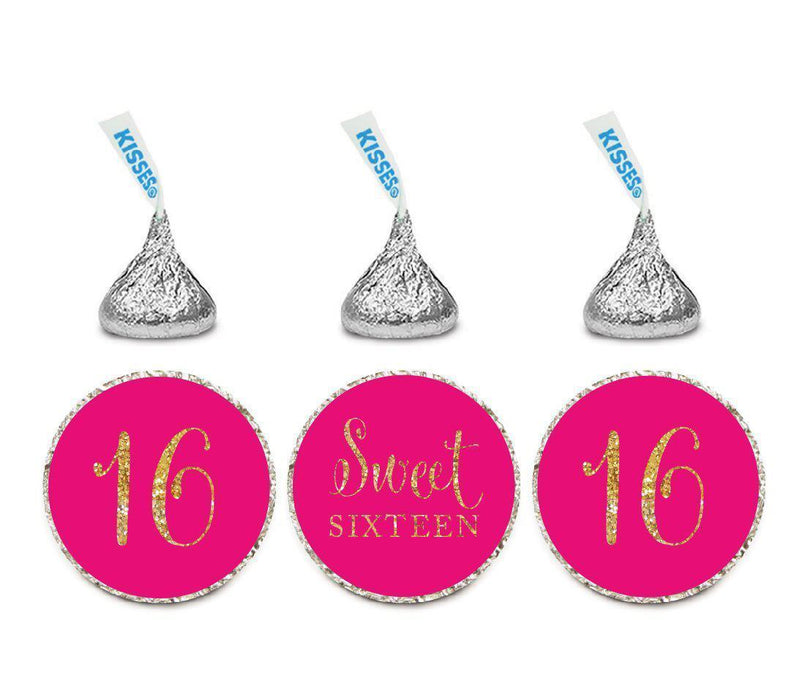 Set of 216 Gold Glitter Sweet 16 Birthday Kisses Stickers-Set of 216-Andaz Press-Pink-