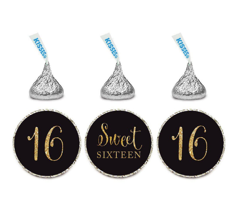 Set of 216 Gold Glitter Sweet 16 Birthday Kisses Stickers-Set of 216-Andaz Press-Pink-