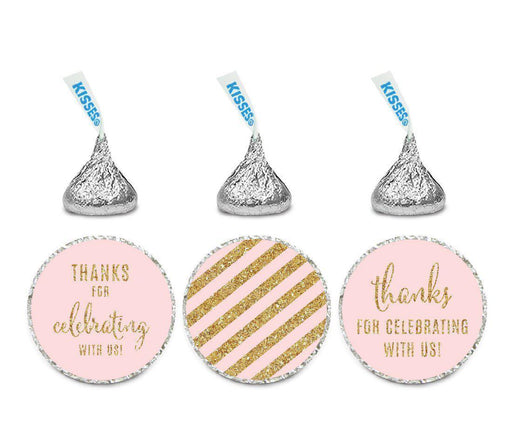 Set of 216 Gold Glitter Thanks Celebrating With Us Striped Hershey's Kisses Stickers-Set of 216-Andaz Press-White-