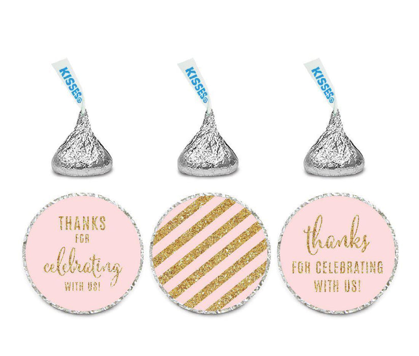 Set of 216 Gold Glitter Thanks Celebrating With Us Striped Hershey's Kisses Stickers-Set of 216-Andaz Press-White-