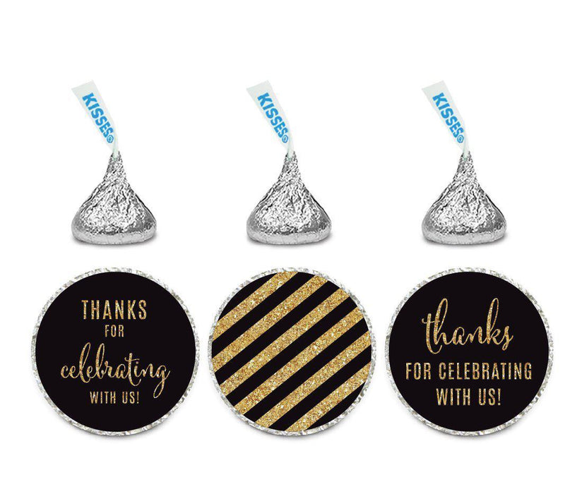 Set of 216 Gold Glitter Thanks Celebrating With Us Striped Hershey's Kisses Stickers-Set of 216-Andaz Press-Black-