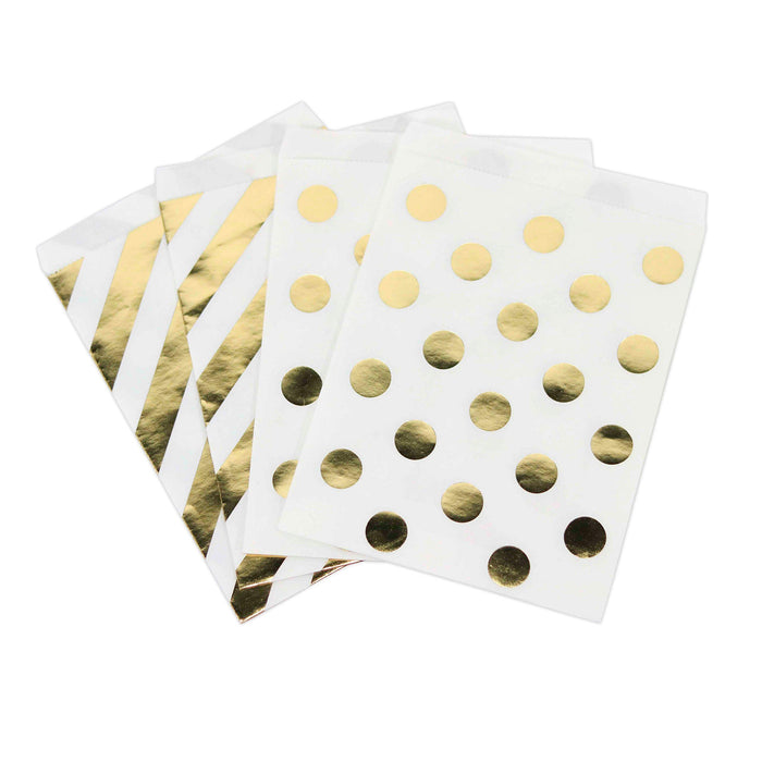 Set of 24 Foil Favor Bags, Polka Dots and Striped, Shiny Metallic-Set of 24-Andaz Press-Gold-