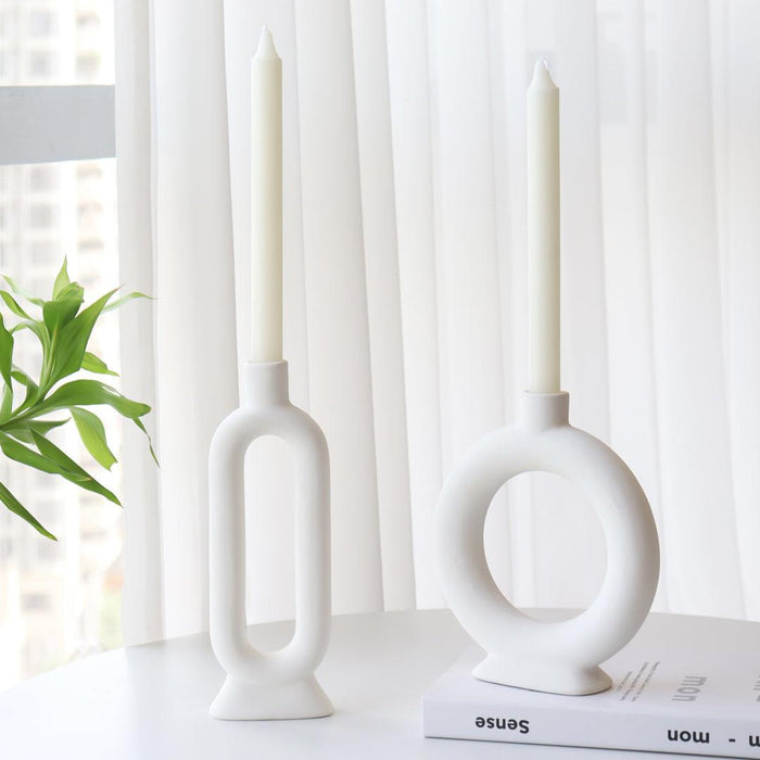 Set of 3 Ceramic Abstract Taper Candle Holders-Set of 3-Koyal Wholesale-Terracotta-