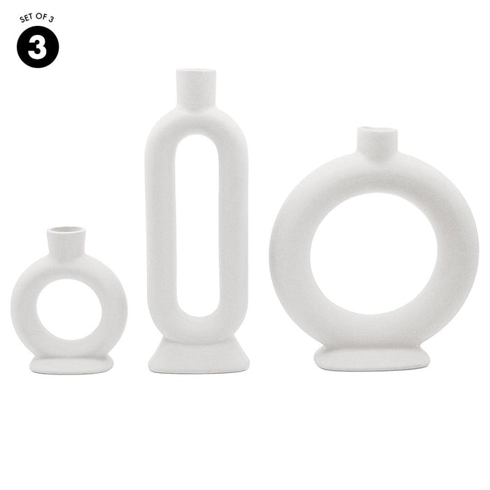 Set of 3 Ceramic Abstract Taper Candle Holders-Set of 3-Koyal Wholesale-Terracotta-