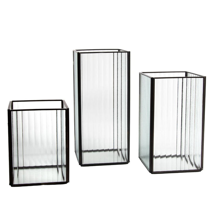 Set of 3 Glass Ribbed Hurricane Candle Holders-Set of 3-Koyal Wholesale-Gold-