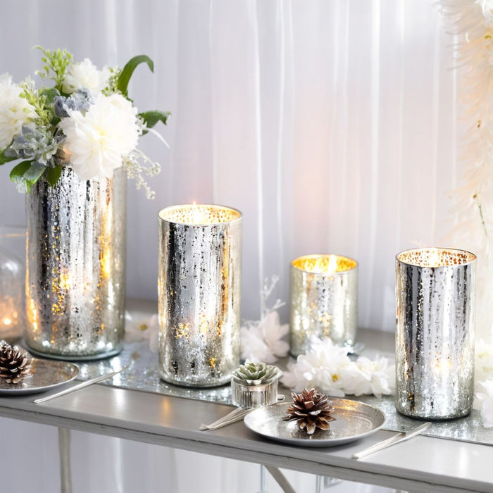 Set of 3 Mercury Glass Cylinder Vases Set-Set of 3-Koyal Wholesale-Silver-