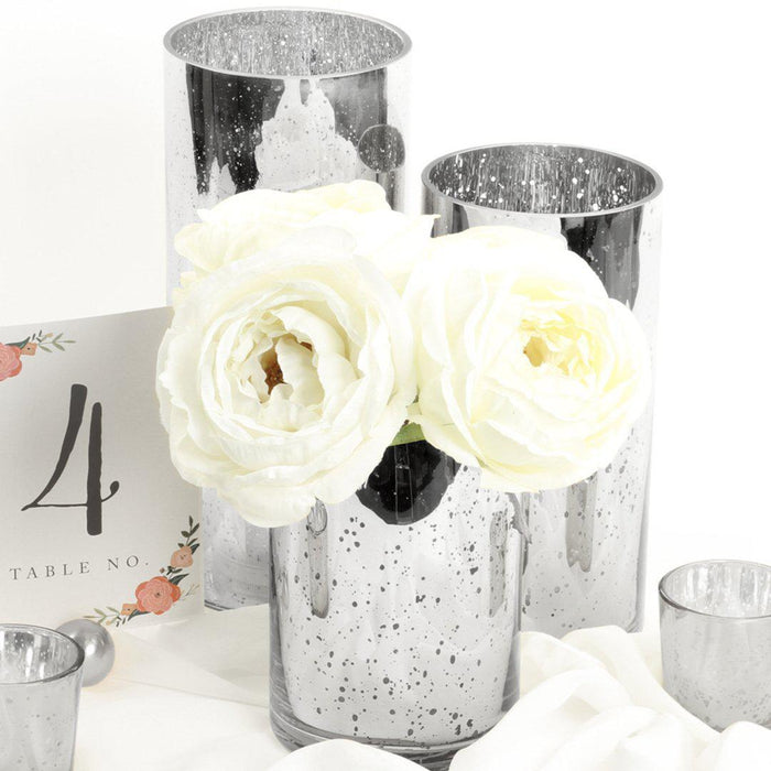 Set of 3 Mercury Glass Cylinder Vases Set-Set of 3-Koyal Wholesale-Silver-