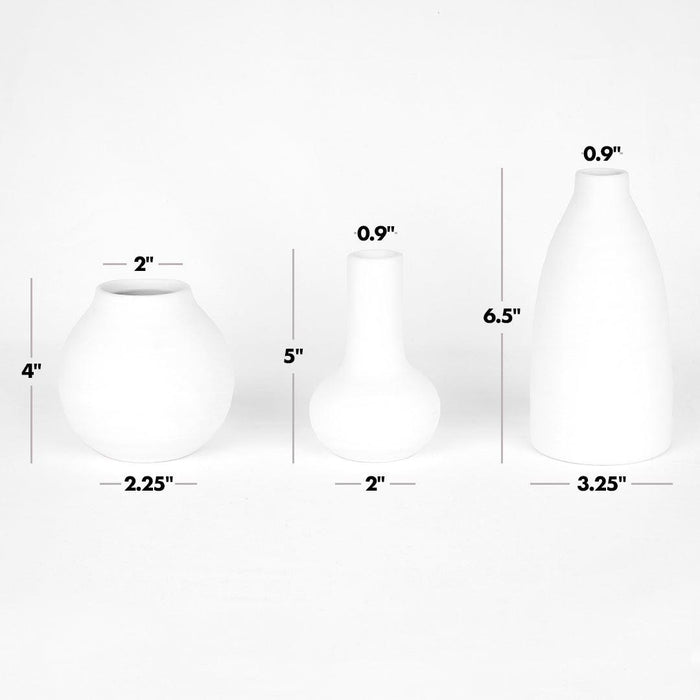 Set of 3 Modern Minimalist Ceramic Vases-Set of 3-Koyal Wholesale-Matte White-