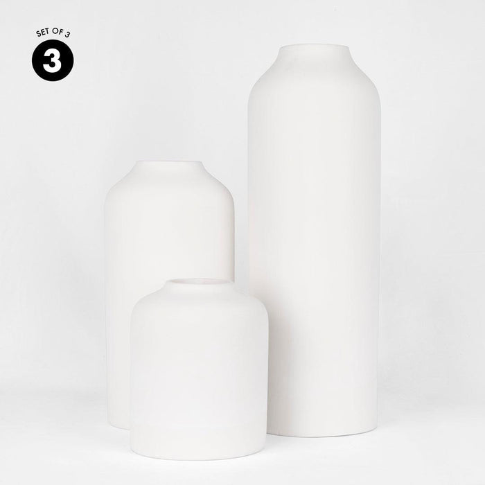 Set of 3 Tall Modern Minimalist Ceramic Vases-Set of 3-Koyal Wholesale-Matte White-