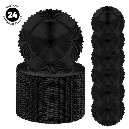 Set of 4 Acrylic Charger Plates Round Galaxy Bulk Pack-Koyal Wholesale-Metallic Black-Set of 1 (4 PC)-