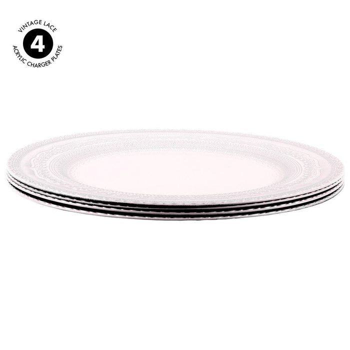 Set of 4 Acrylic Charger Plates Round Vintage Lace Bulk Pack-Koyal Wholesale-Ivory-Set of 1 (4 PC)-