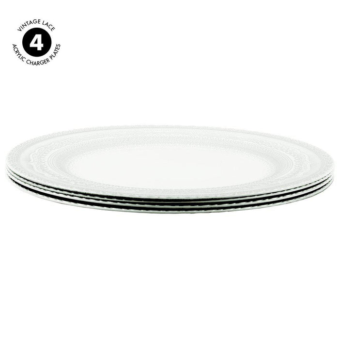 Set of 4 Acrylic Charger Plates Round Vintage Lace Bulk Pack-Koyal Wholesale-Ivory-Set of 1 (4 PC)-