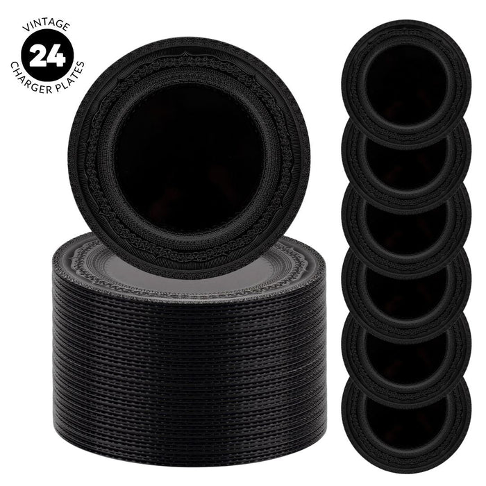 Set of 4 Acrylic Charger Plates Round Vintage Lace Bulk Pack-Koyal Wholesale-Ivory-Set of 1 (4 PC)-