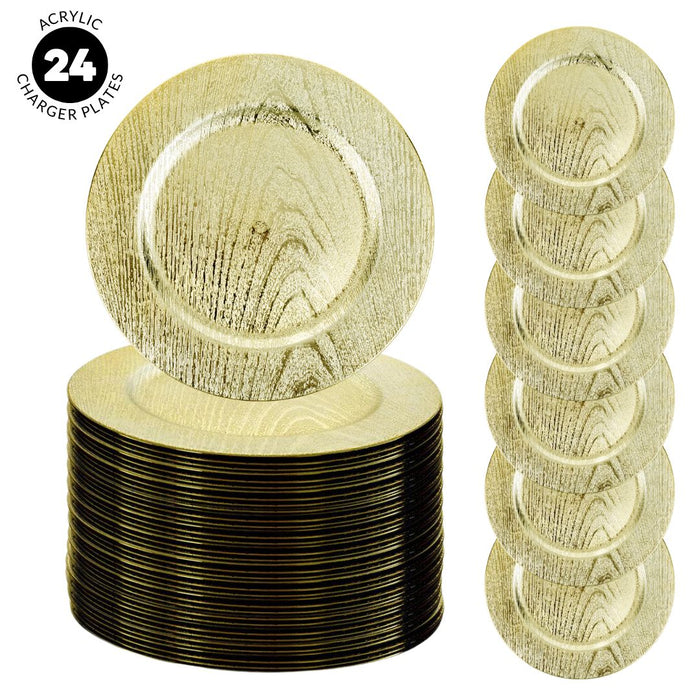 Set of 4 Acrylic Metallic Wood Charger Plates Bulk Pack-Koyal Wholesale-Gold-Set of 1 (4 PC)-