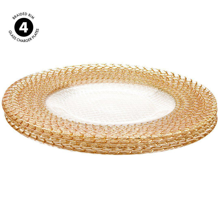 Set of 4 Braided Rim Glass Charger Plates-Set of 4-Koyal Wholesale-Gold-