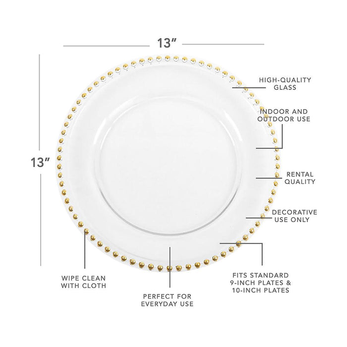 Set of 4 Clear Glass Beaded Couture Charger Plates-Set of 4-Koyal Wholesale-