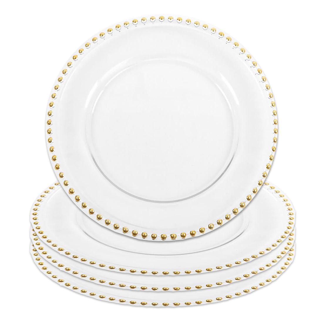 Set of Clear Glass Beaded Couture Charger Plates - Main Image