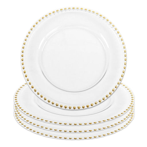 Set of 4 Clear Glass Beaded Couture Charger Plates-Set of 4-Koyal Wholesale-