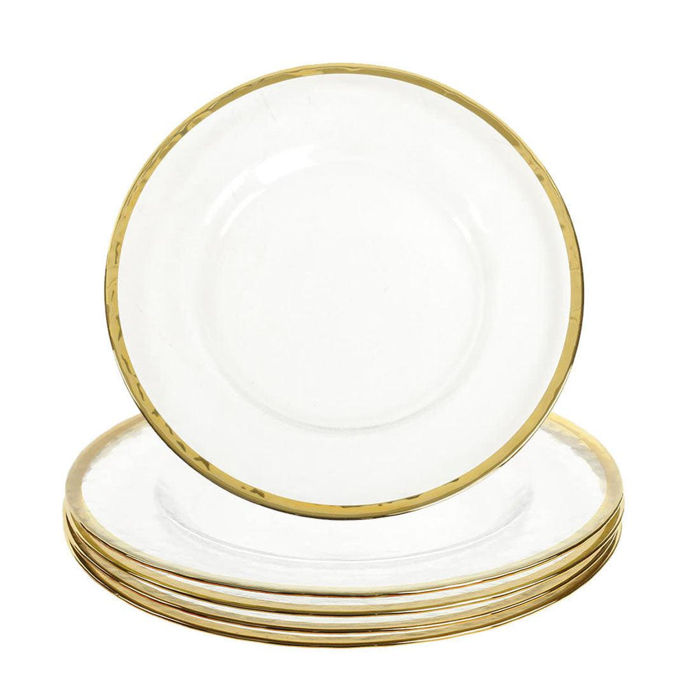 Set of 4 Clear Glass Rim Charger Plates-Set of 4-Koyal Wholesale-Gold-