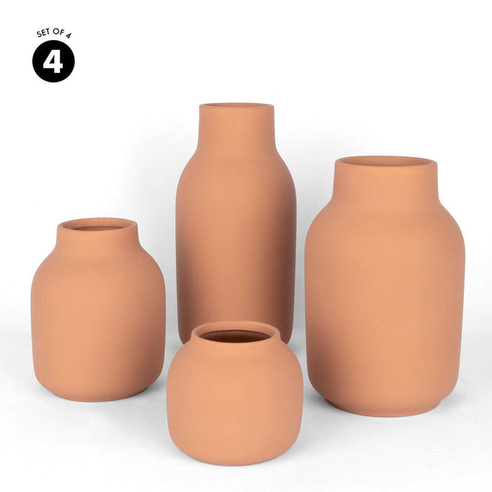 Set of 4 Mixed Modern Minimalist Ceramic Vase-Set of 4-Koyal Wholesale-Terracotta-