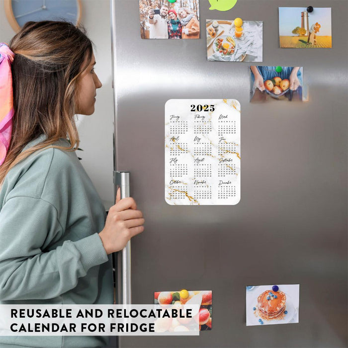 Set of 4 Peel and Stick 2025 Monthly Calendars for Refrigerator, Adhesive Wall Calendar Stickers-Set of 4-Andaz Press-5"x7" Marble-