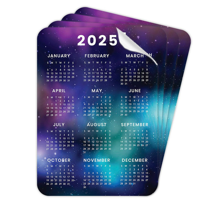 Set of 4 Peel and Stick 2025 Monthly Calendars for Refrigerator, Adhesive Wall Calendar Stickers-Set of 4-Andaz Press-5"x7" Galaxy Stars-