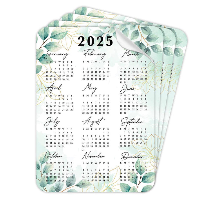 Set of 4 Peel and Stick 2025 Monthly Calendars for Refrigerator, Adhesive Wall Calendar Stickers-Set of 4-Andaz Press-5"x7" Greenery-