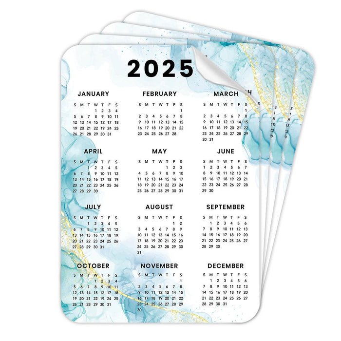 Set of 4 Peel and Stick 2025 Monthly Calendars for Refrigerator, Adhesive Wall Calendar Stickers-Set of 4-Andaz Press-5"x7" Marble Blue-