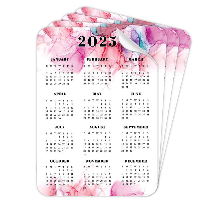 Set of 4 Peel and Stick 2025 Monthly Calendars for Refrigerator, Adhesive Wall Calendar Stickers-Set of 4-Andaz Press-5"x7" Marble Pink-