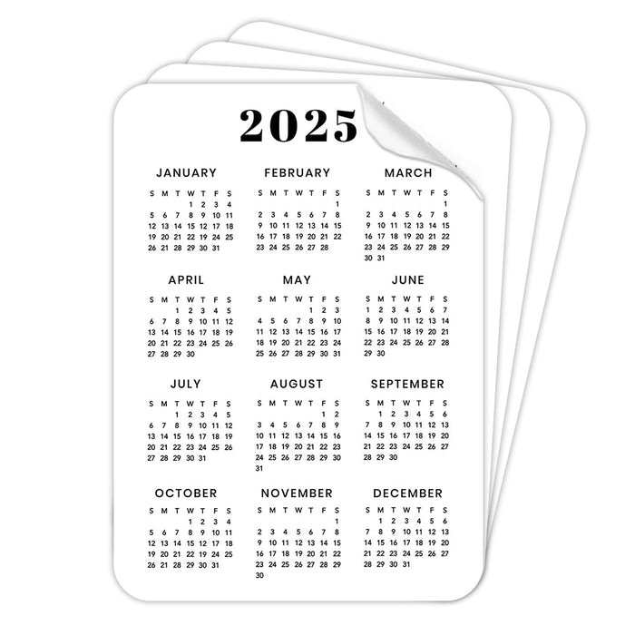 Set of 4 Peel and Stick 2025 Monthly Calendars for Refrigerator, Adhesive Wall Calendar Stickers-Set of 4-Andaz Press-5"x7" Minimal-