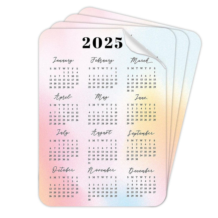 Set of 4 Peel and Stick 2025 Monthly Calendars for Refrigerator, Adhesive Wall Calendar Stickers-Set of 4-Andaz Press-5"x7" Watercolor Rainbow-