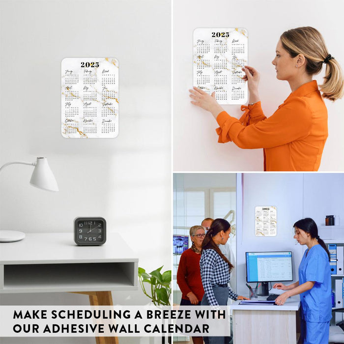 Set of 4 Peel and Stick 2025 Monthly Calendars for Refrigerator, Adhesive Wall Calendar Stickers-Set of 4-Andaz Press-5"x7" Marble-