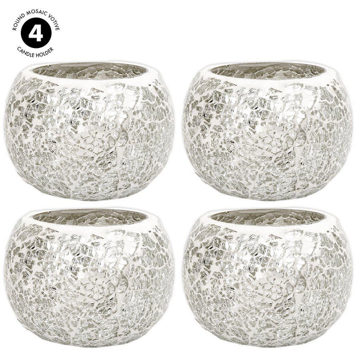 Set of 4 Round Mosaic Votive Candle Holder for Table Centerpiece, Home Decor, Special Occassions and Gifts-Set of 4-Koyal Wholesale-Purple-