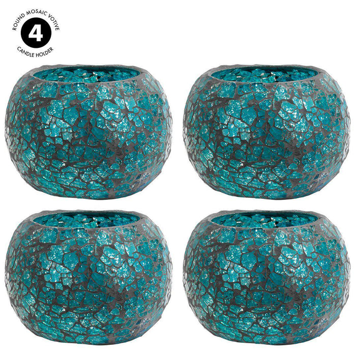 Set of 4 Round Mosaic Votive Candle Holder for Table Centerpiece, Home Decor, Special Occassions and Gifts-Set of 4-Koyal Wholesale-Purple-