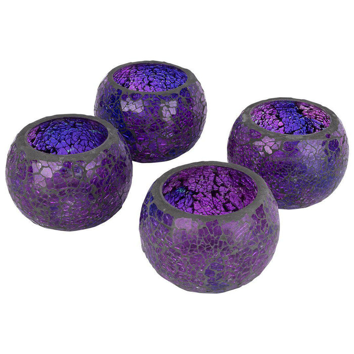 Set of 4 Round Mosaic Votive Candle Holder for Table Centerpiece, Home Decor, Special Occassions and Gifts-Set of 4-Koyal Wholesale-Purple-