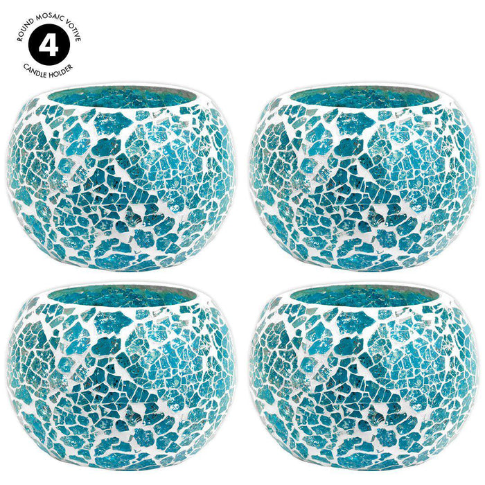 Set of 4 Round Mosaic Votive Candle Holder for Table Centerpiece, Home Decor, Special Occassions and Gifts-Set of 4-Koyal Wholesale-Purple-
