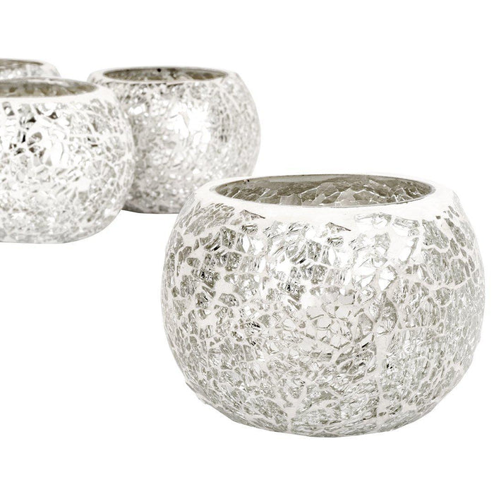 Set of 4 Round Mosaic Votive Candle Holder for Table Centerpiece, Home Decor, Special Occassions and Gifts-Set of 4-Koyal Wholesale-White-