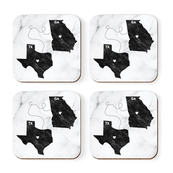 Set of 4 Square Coffee Drink Coasters Texas Long Distance Gift-Set of 4-Andaz Press-Alabama-