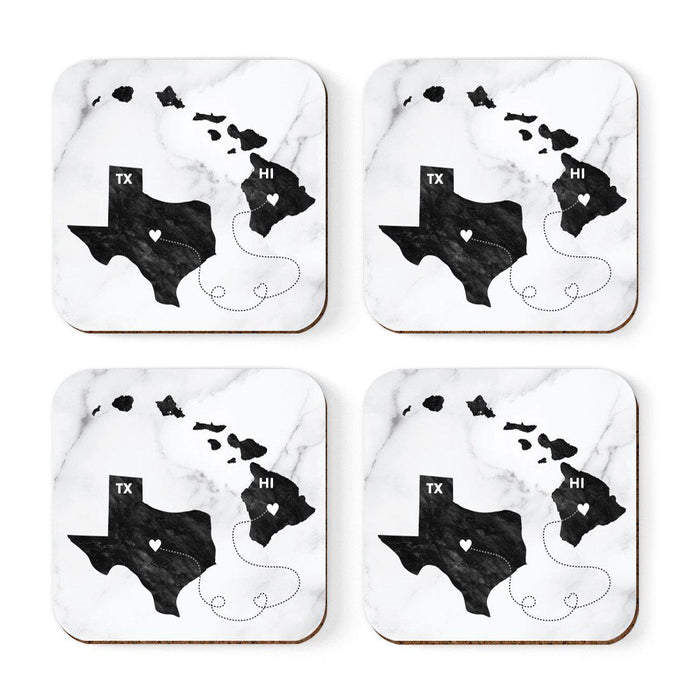 Set of 4 Square Coffee Drink Coasters Texas Long Distance Gift-Set of 4-Andaz Press-Alabama-