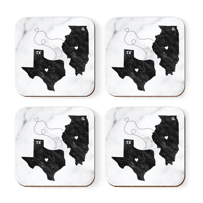 Set of 4 Square Coffee Drink Coasters Texas Long Distance Gift-Set of 4-Andaz Press-Alabama-